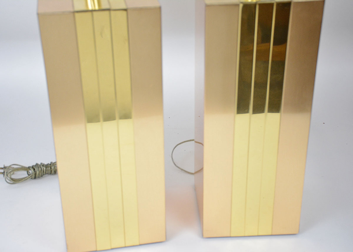 Pair of Vintage Brushed Brass Rectangular Lamps
