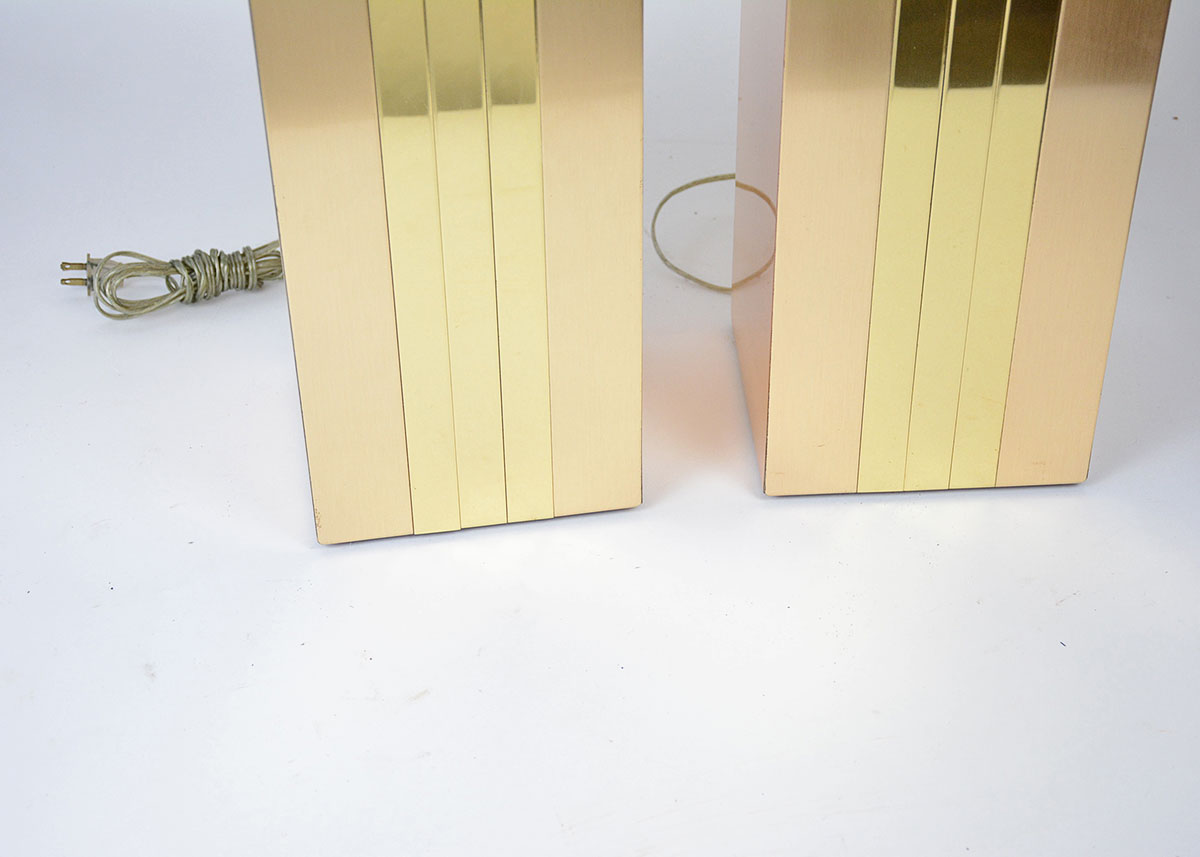 Pair of Vintage Brushed Brass Rectangular Lamps