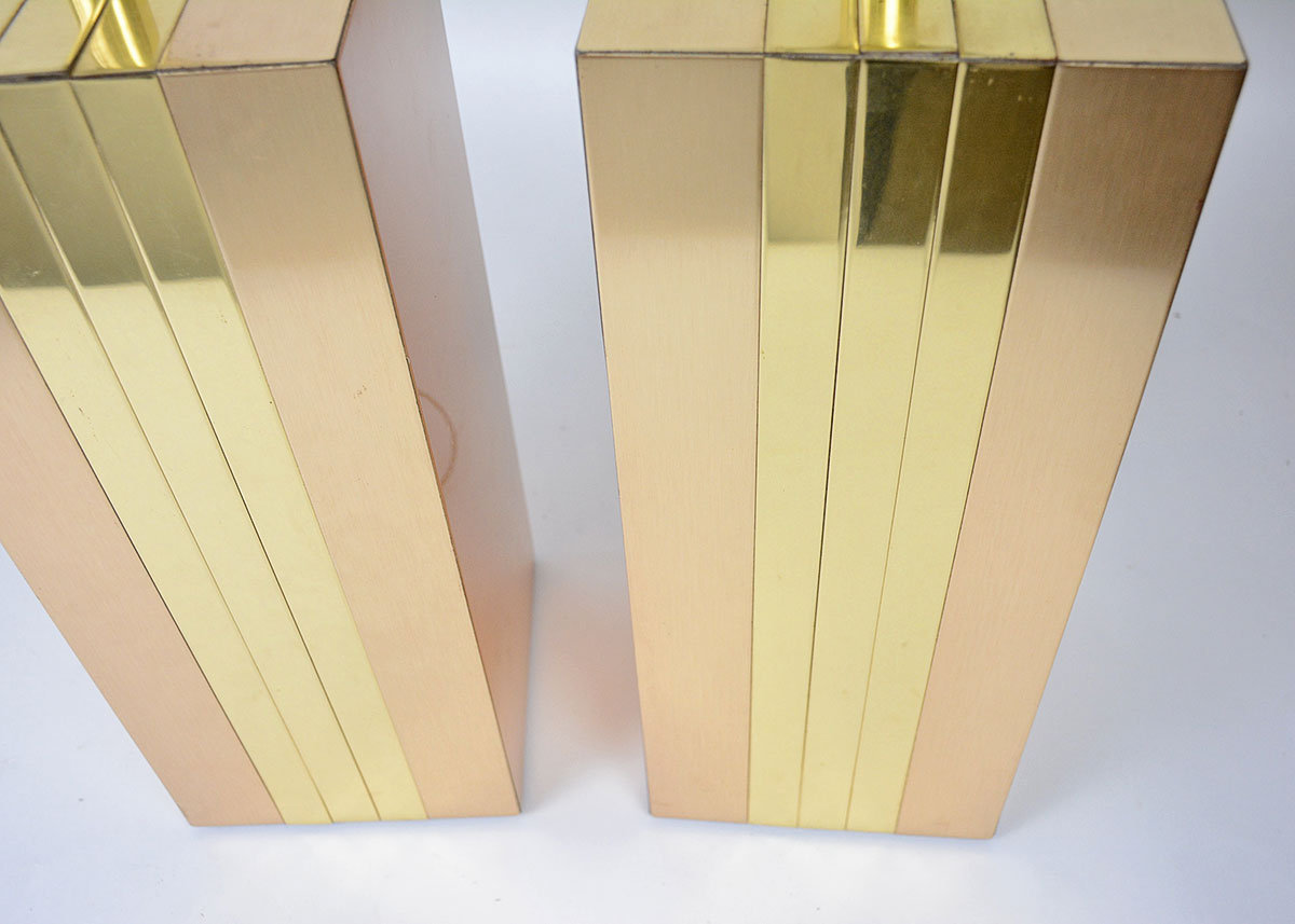 Pair of Vintage Brushed Brass Rectangular Lamps
