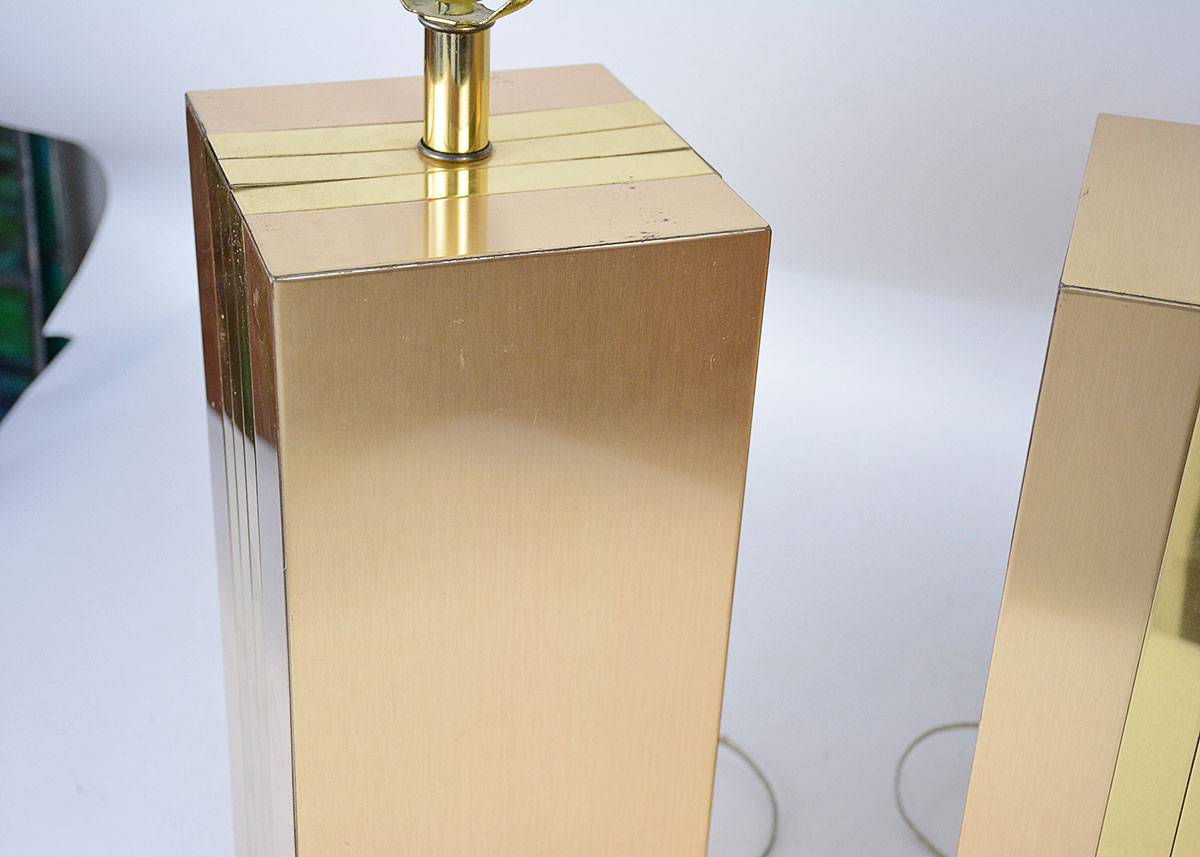 Pair of Vintage Brushed Brass Rectangular Lamps