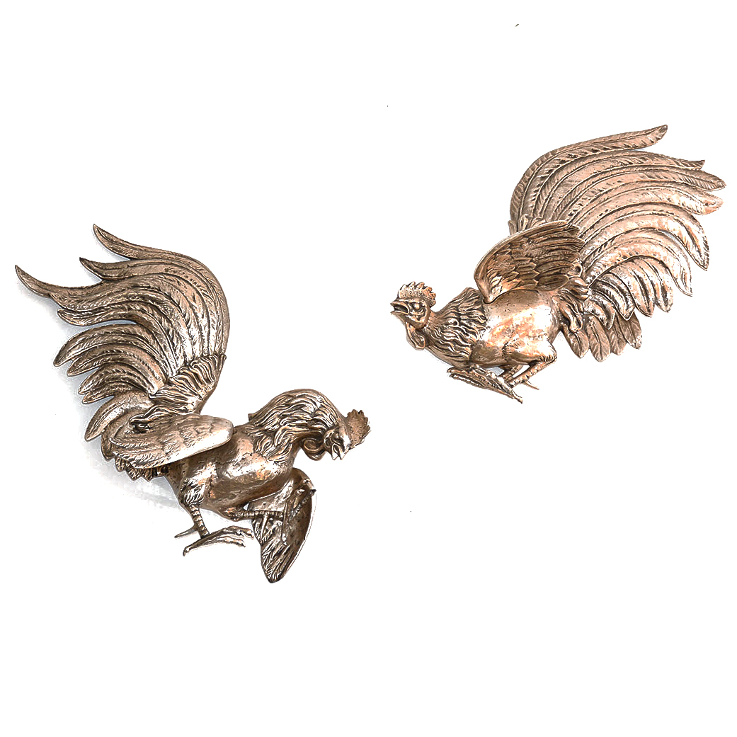 Bruce Fox Forge Cast Aluminum Hanging Sculpture of Fighting Cocks