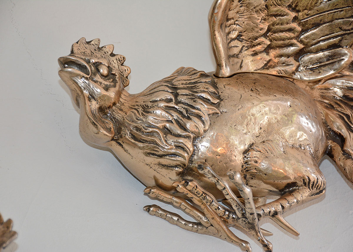 Bruce Fox Forge Cast Aluminum Hanging Sculpture of Fighting Cocks