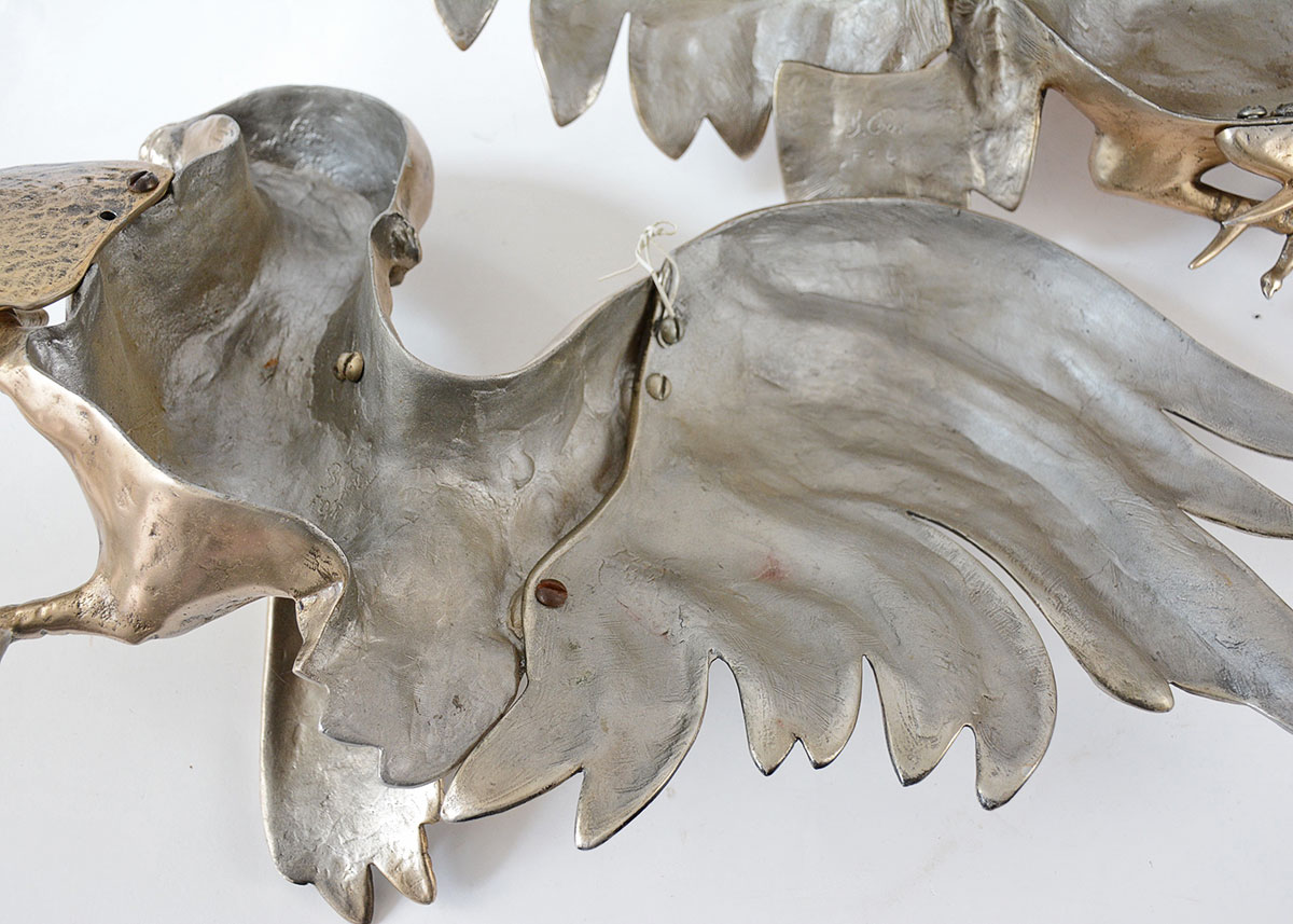 Bruce Fox Forge Cast Aluminum Hanging Sculpture of Fighting Cocks