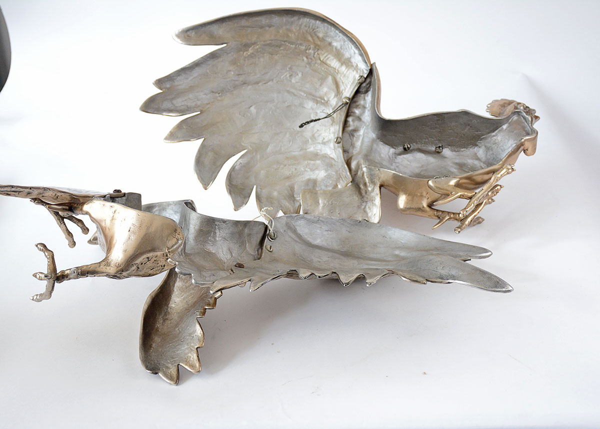 Bruce Fox Forge Cast Aluminum Hanging Sculpture of Fighting Cocks