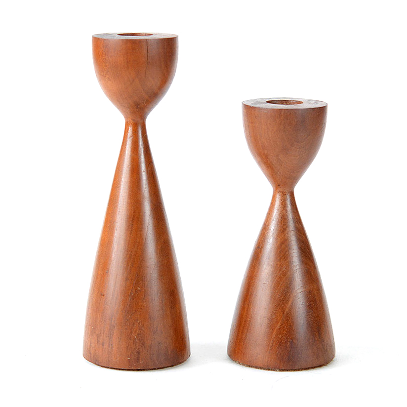 Pair of Danish Modern Turned Wood Candle Sticks