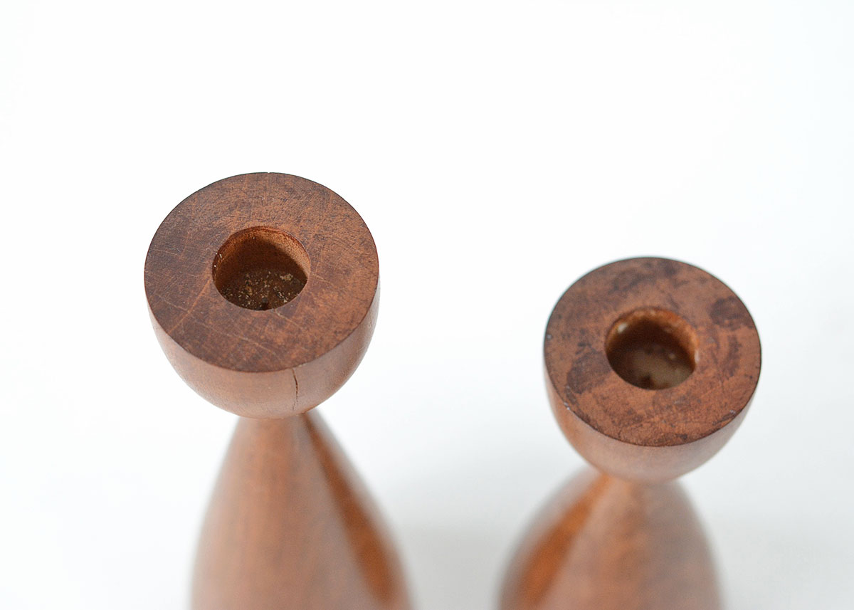 Pair of Danish Modern Turned Wood Candle Sticks
