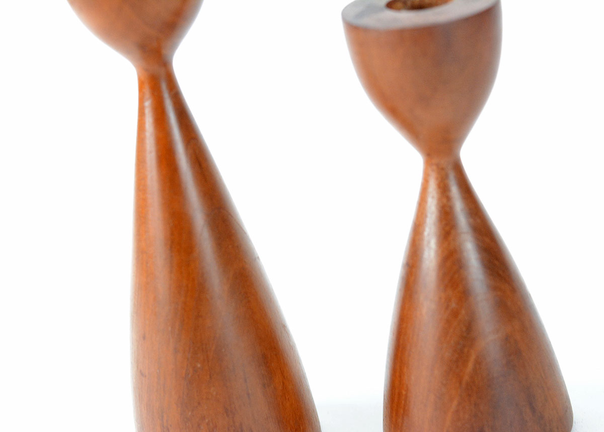Pair of Danish Modern Turned Wood Candle Sticks