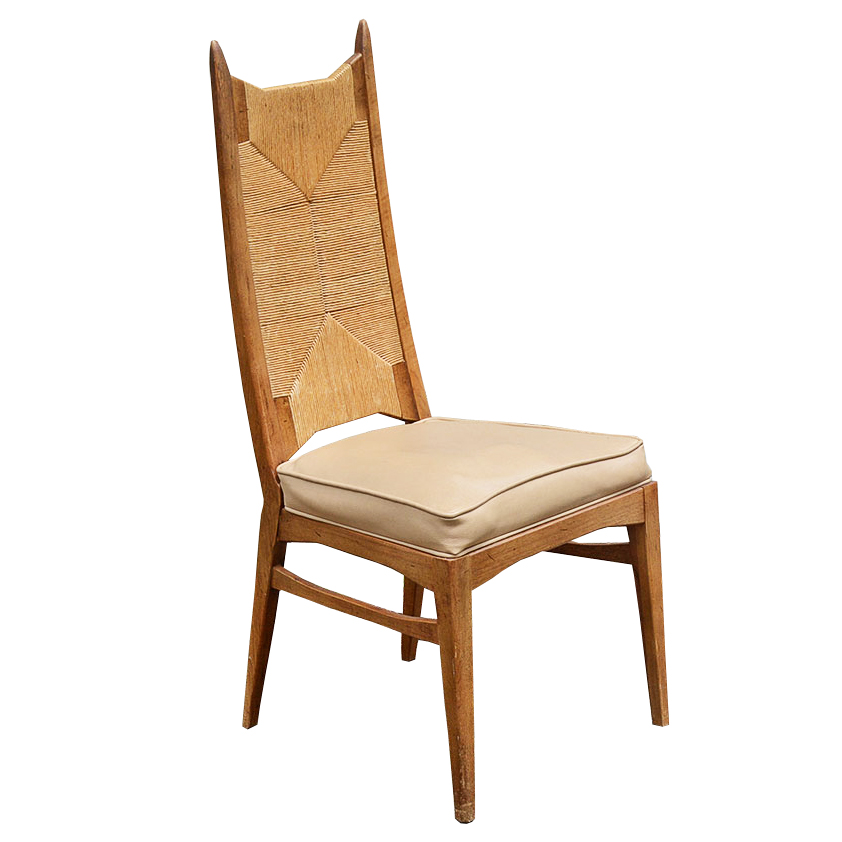Danish Modern Cathedral Woven Back Side Chair