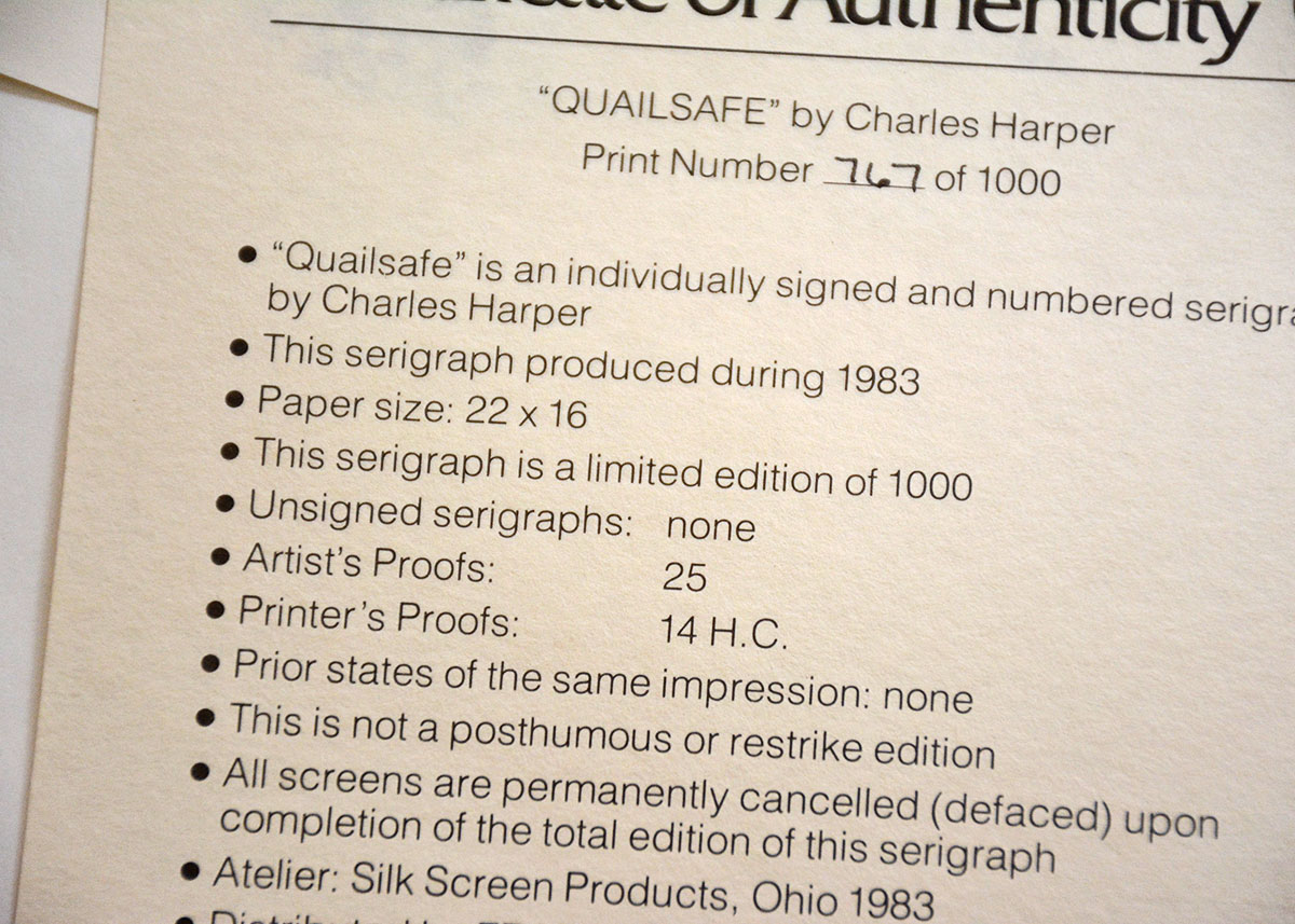 Charley Harper Serigraph "Quailsafe"