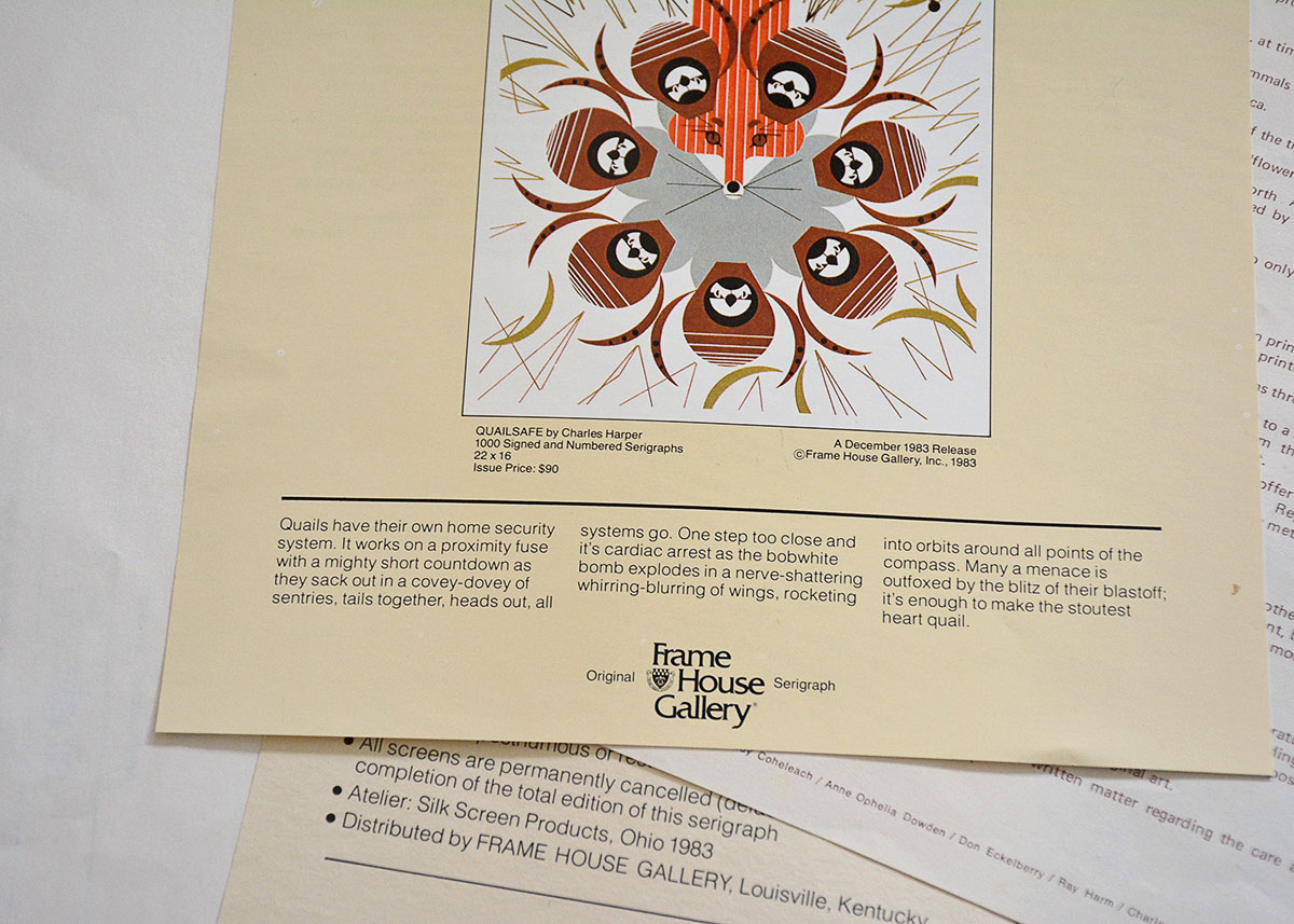 Charley Harper Serigraph "Quailsafe"