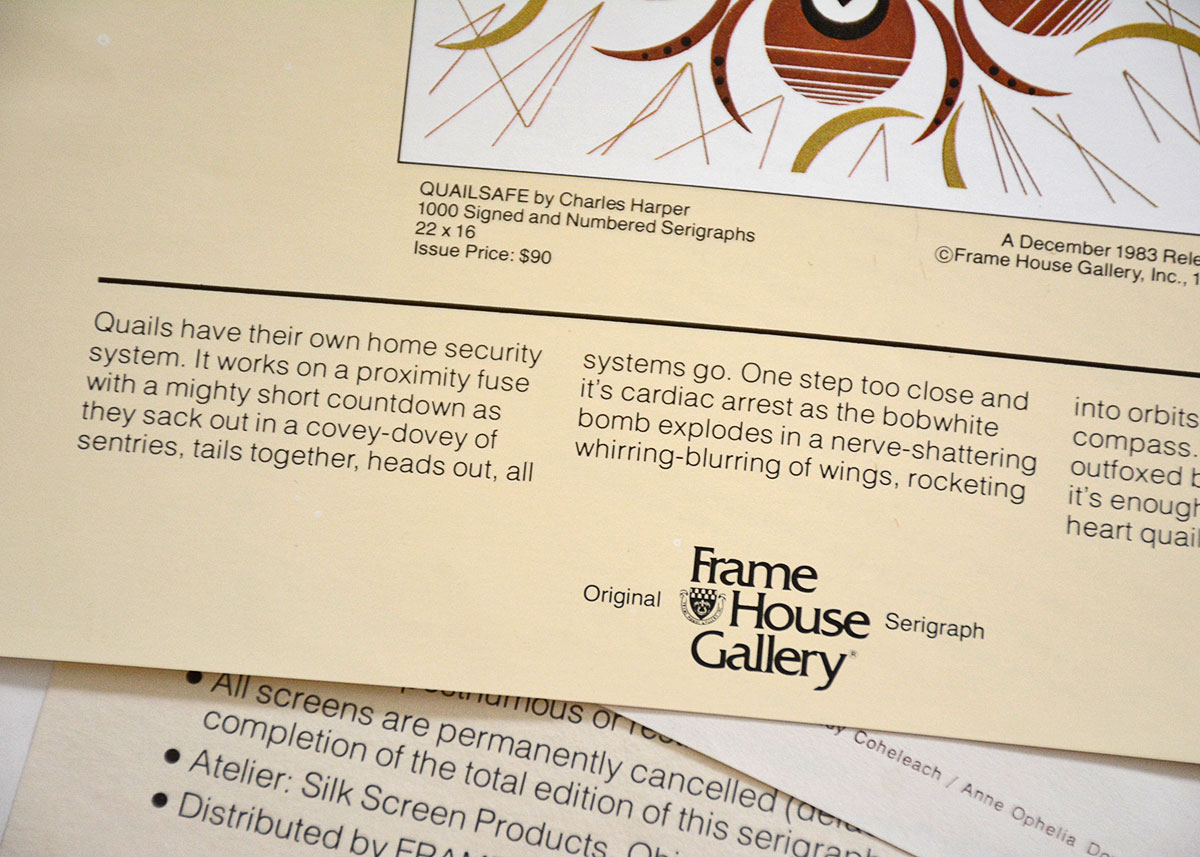 Charley Harper Serigraph "Quailsafe"