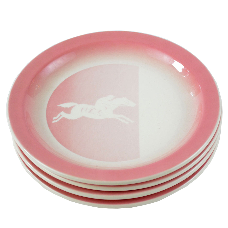 Four Vintage Buffalo China Pink Jockey Salad Plates