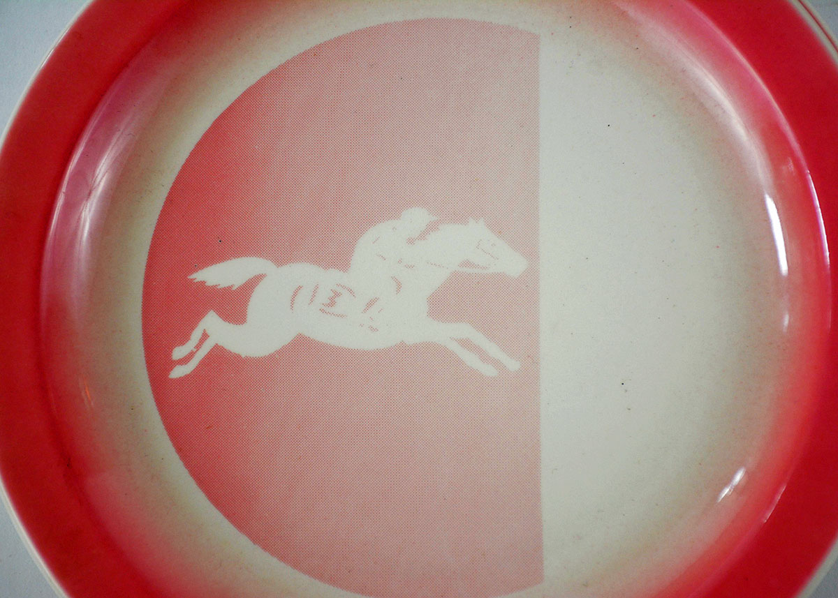 Four Vintage Buffalo China Pink Jockey Salad Plates