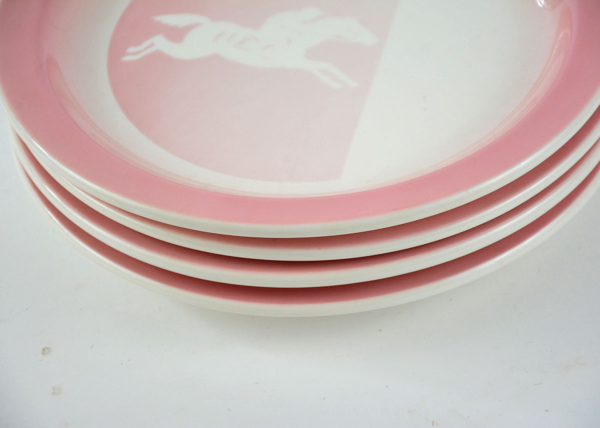 Four Vintage Buffalo China Pink Jockey Salad Plates