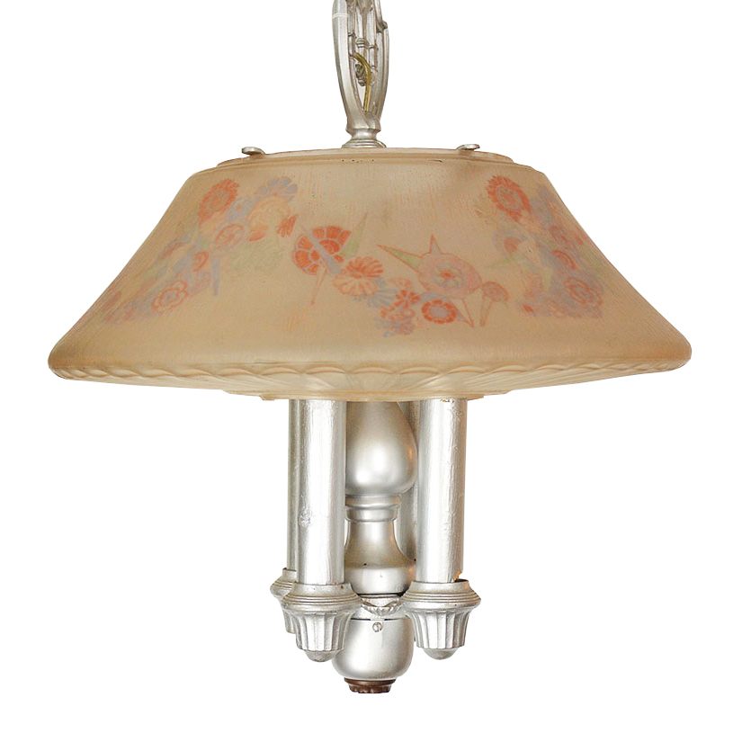 Art Deco Reverse Painted Glass Pendant Lamp by Pairpoint