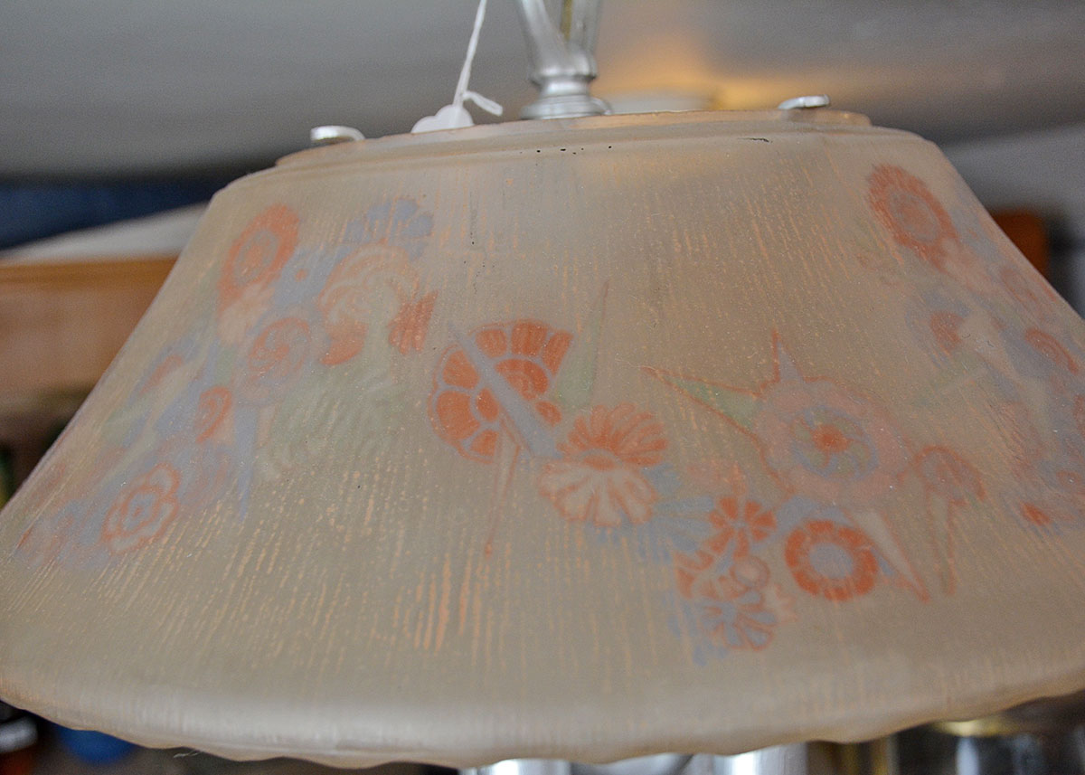 Art Deco Reverse Painted Glass Pendant Lamp by Pairpoint