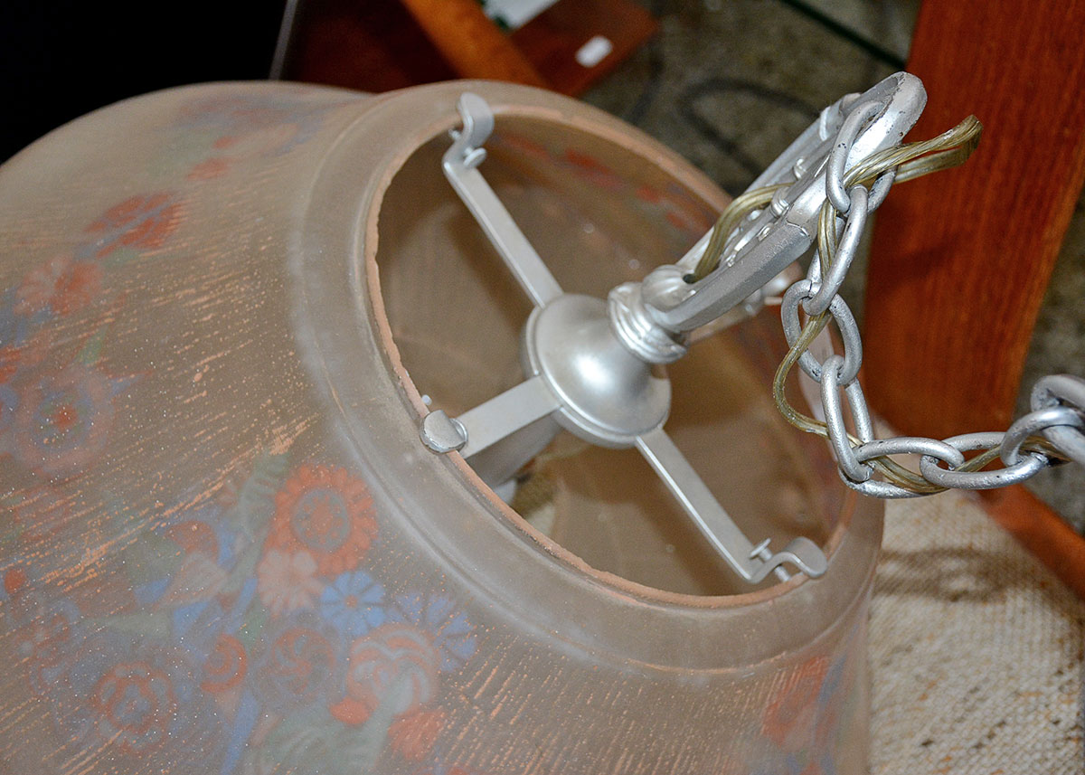 Art Deco Reverse Painted Glass Pendant Lamp by Pairpoint