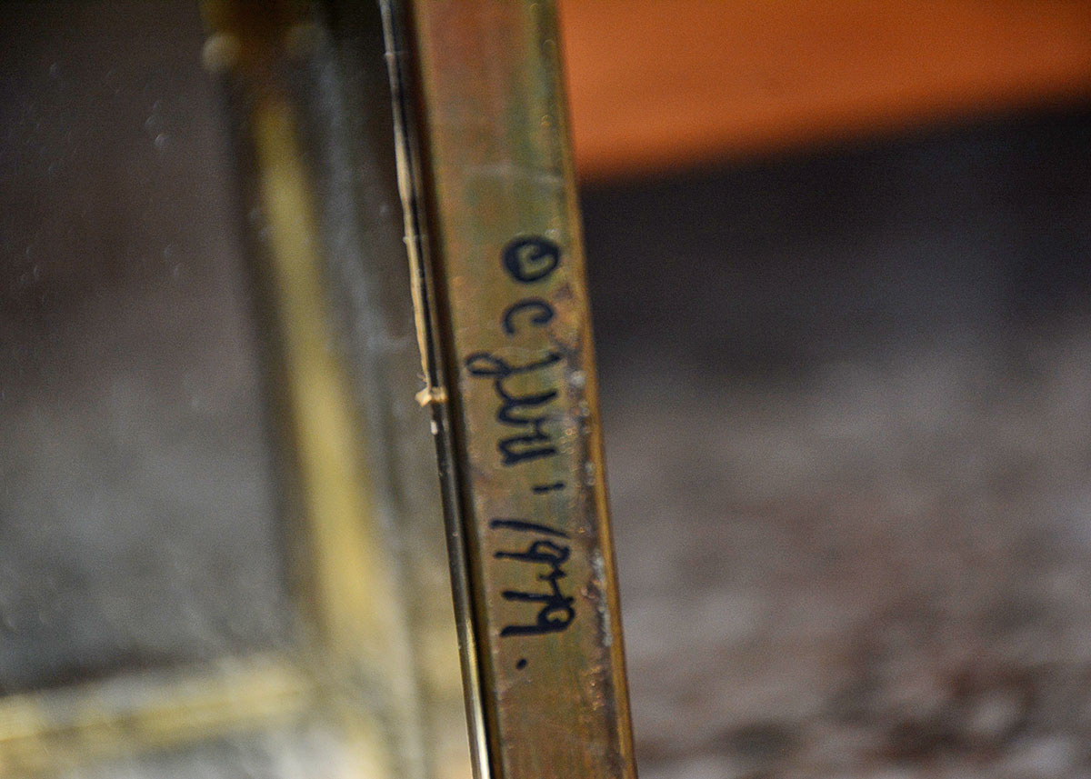 1979 Curtis Jeré Hanging Brass Mirror Shelf