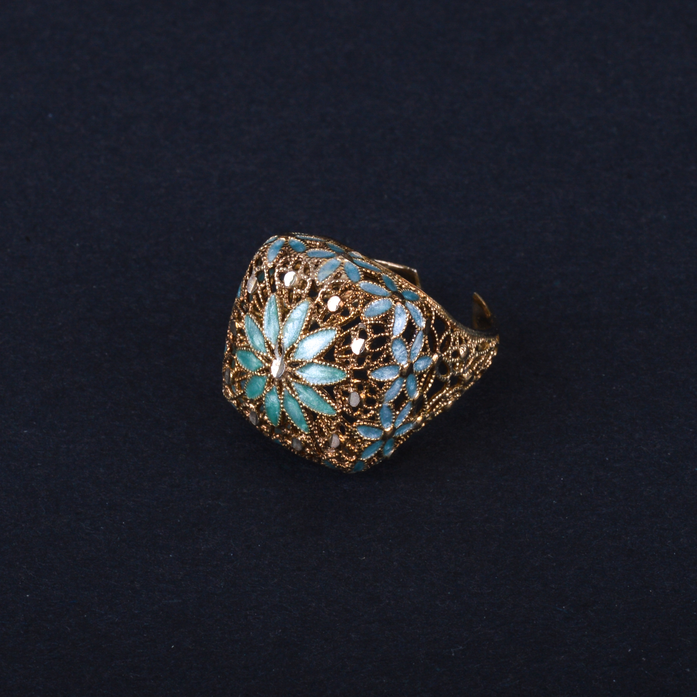 Sterling Vermeille and Enamel Filagree Ring