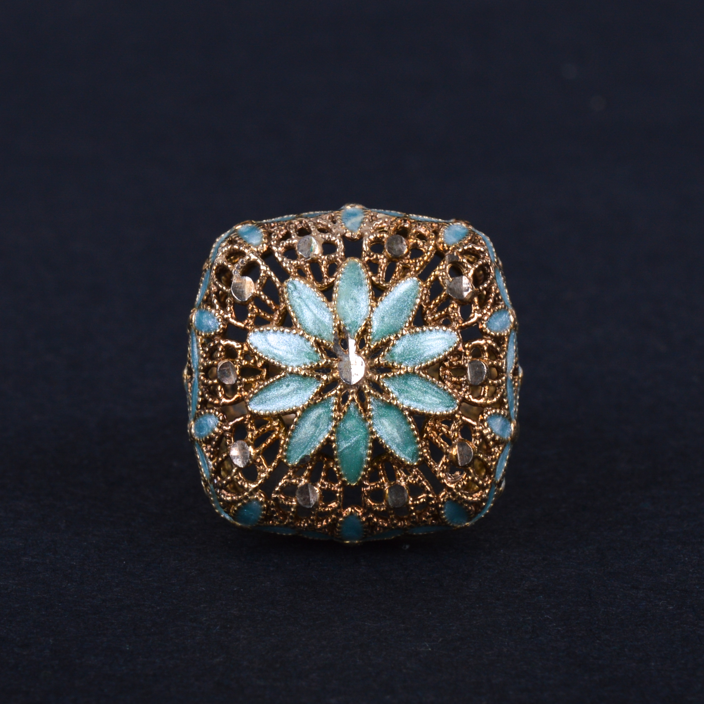 Sterling Vermeille and Enamel Filagree Ring