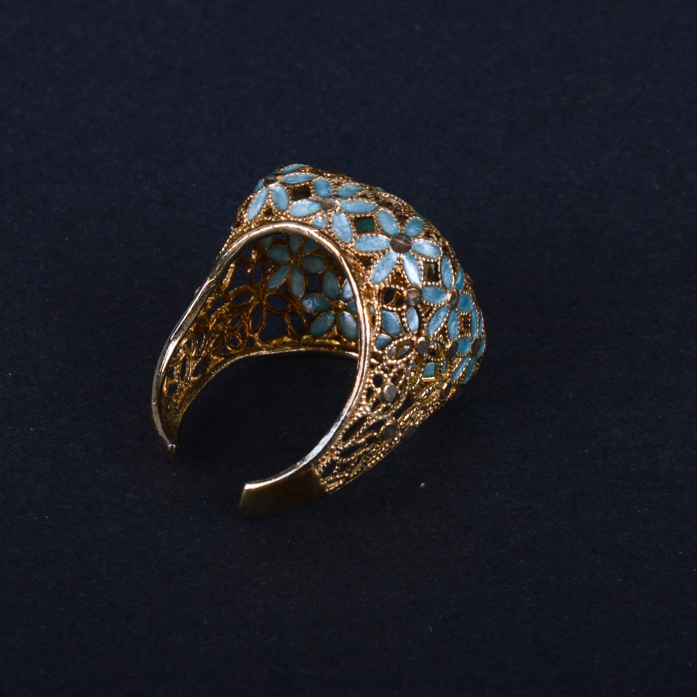 Sterling Vermeille and Enamel Filagree Ring