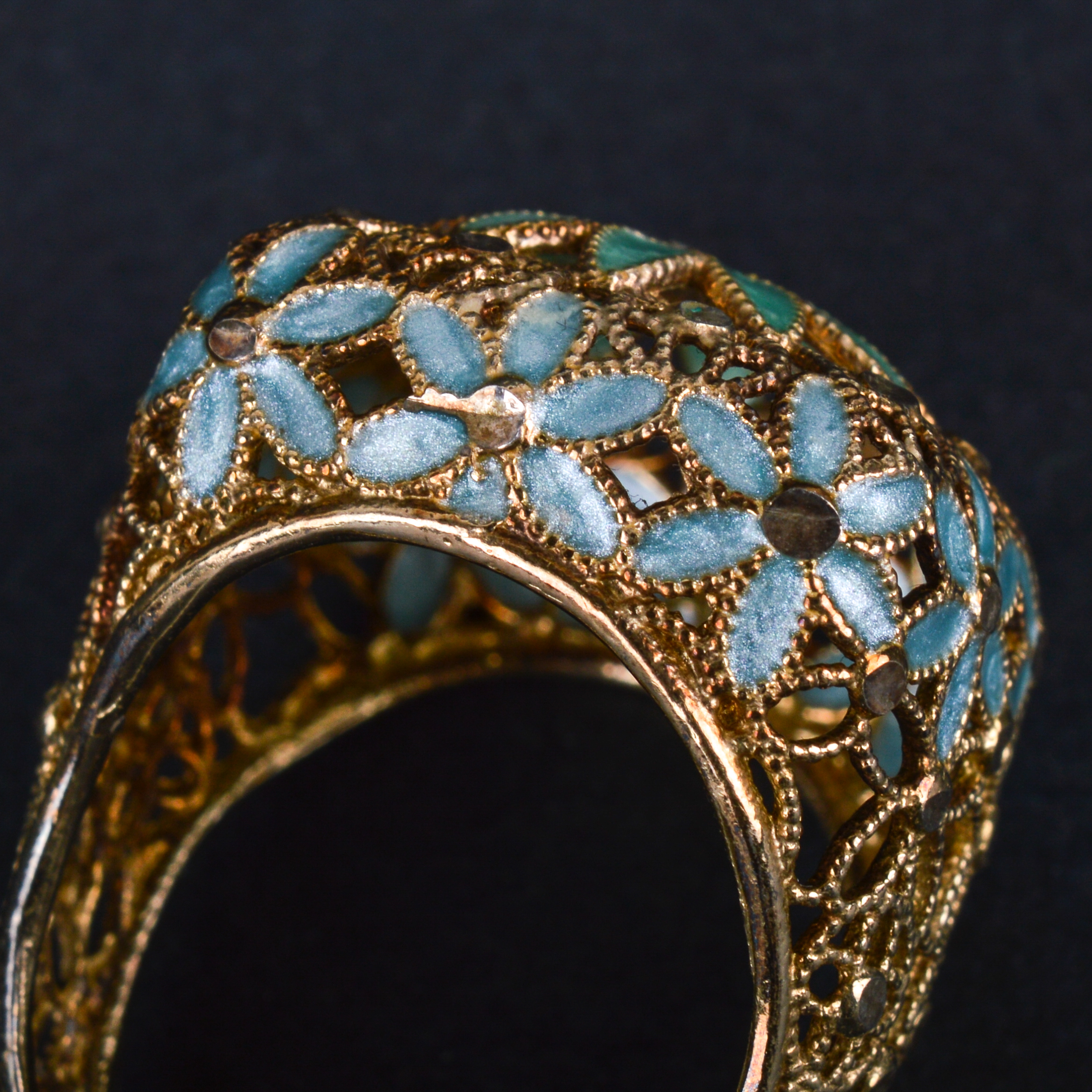 Sterling Vermeille and Enamel Filagree Ring