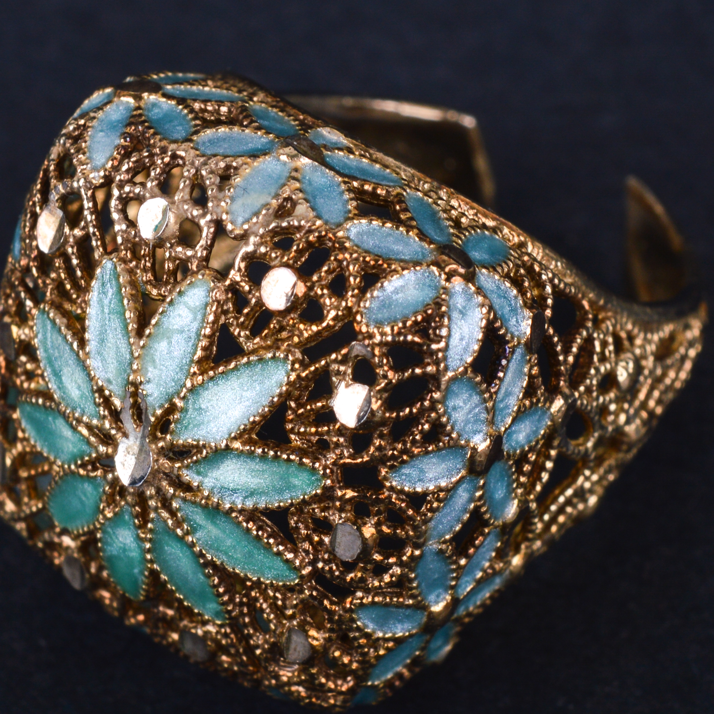 Sterling Vermeille and Enamel Filagree Ring