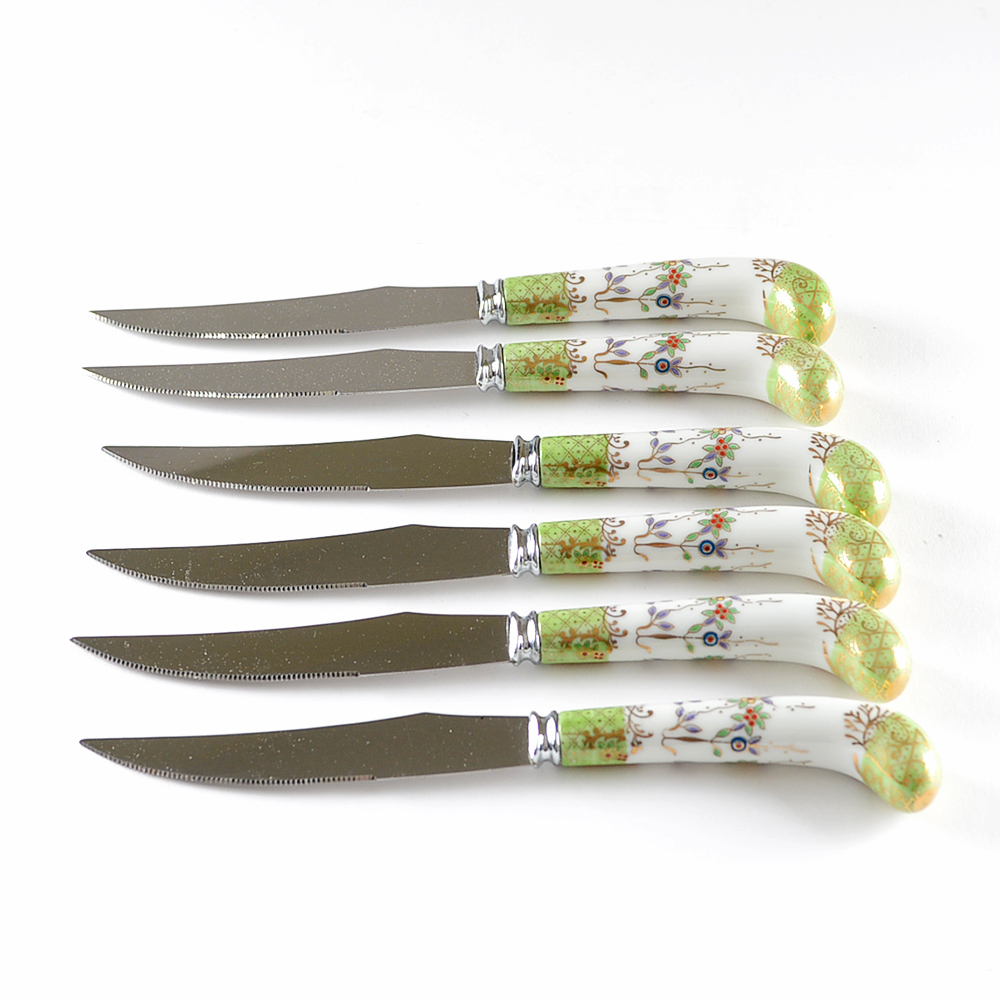 Prill Sheffield England "Floraine" Porcelain Handled Knife Set