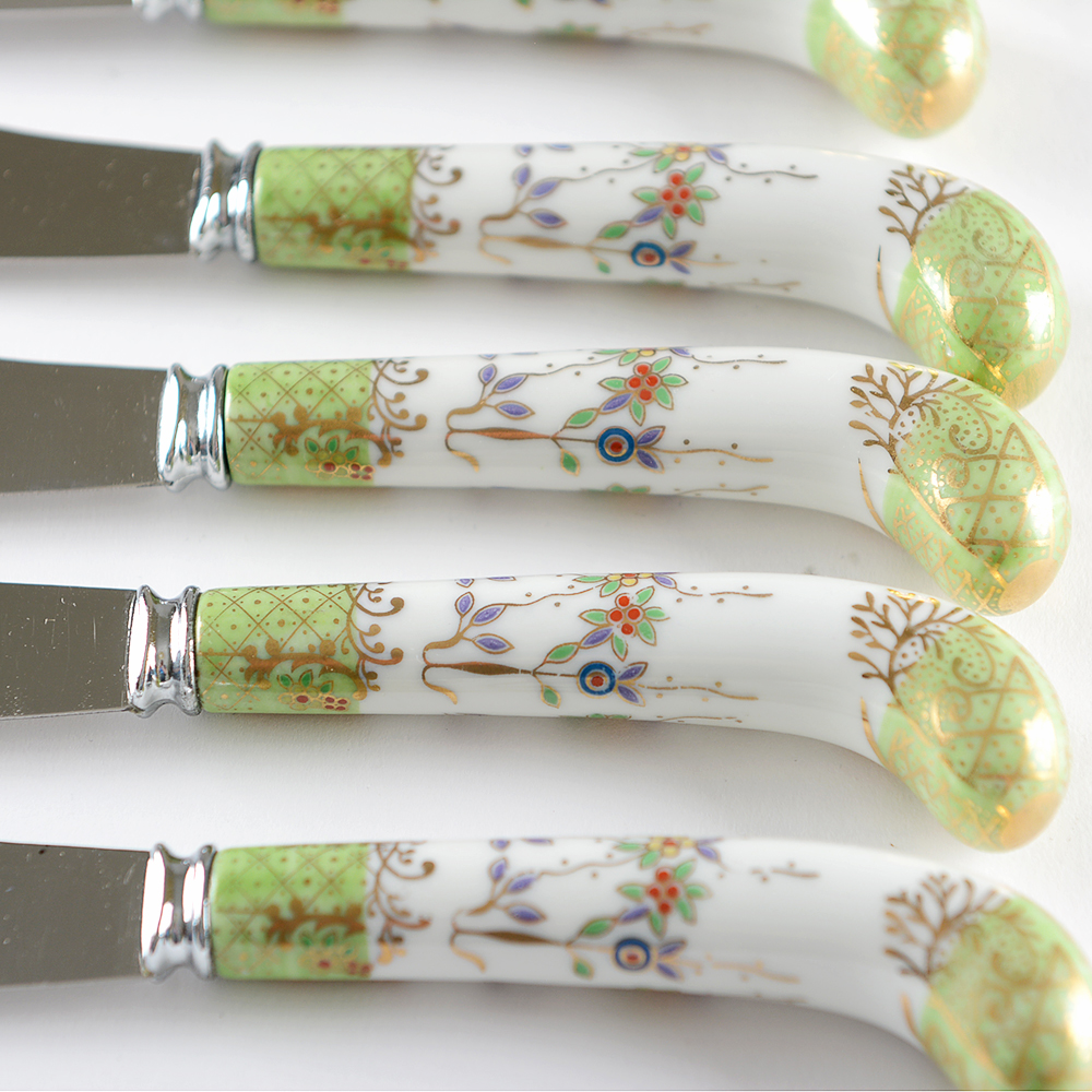 Prill Sheffield England "Floraine" Porcelain Handled Knife Set