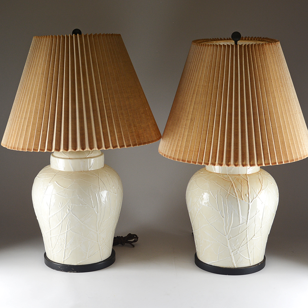 Pair of White Ceramic Table Lamps