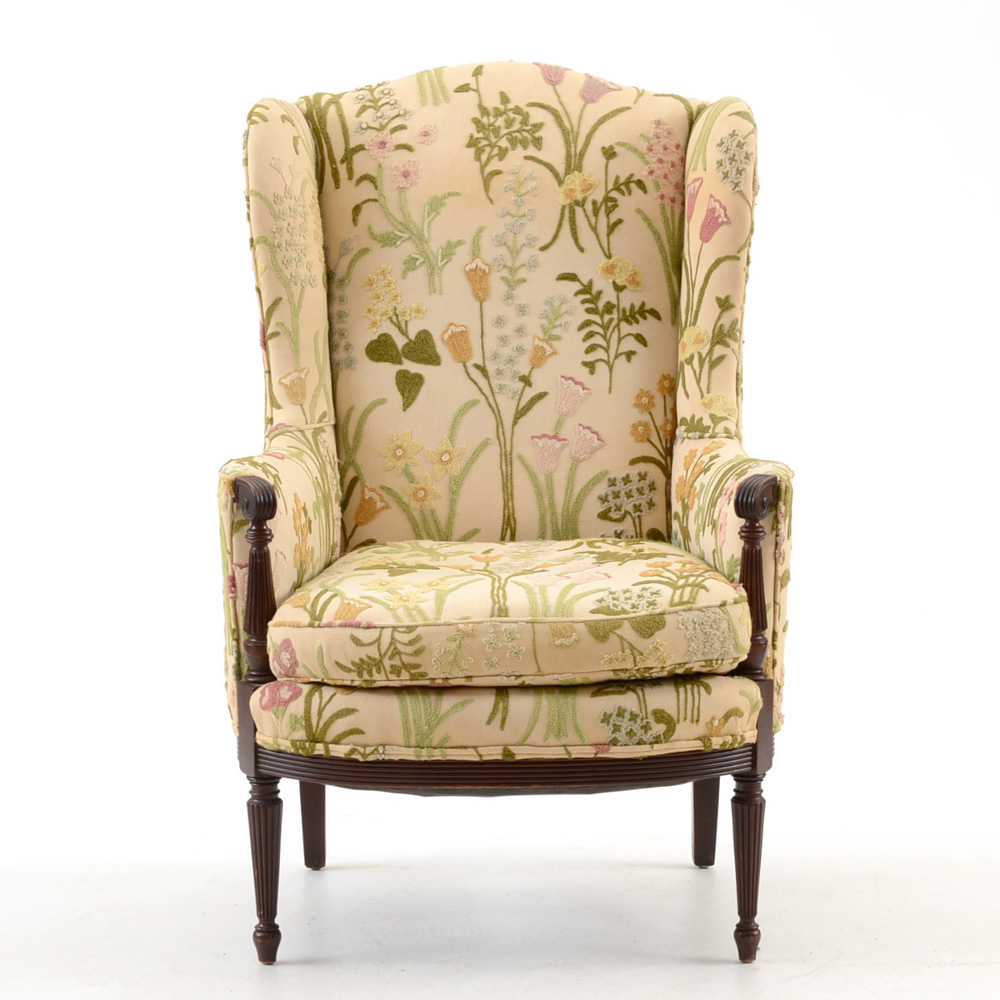 Floral Upholstered Wingback Chair