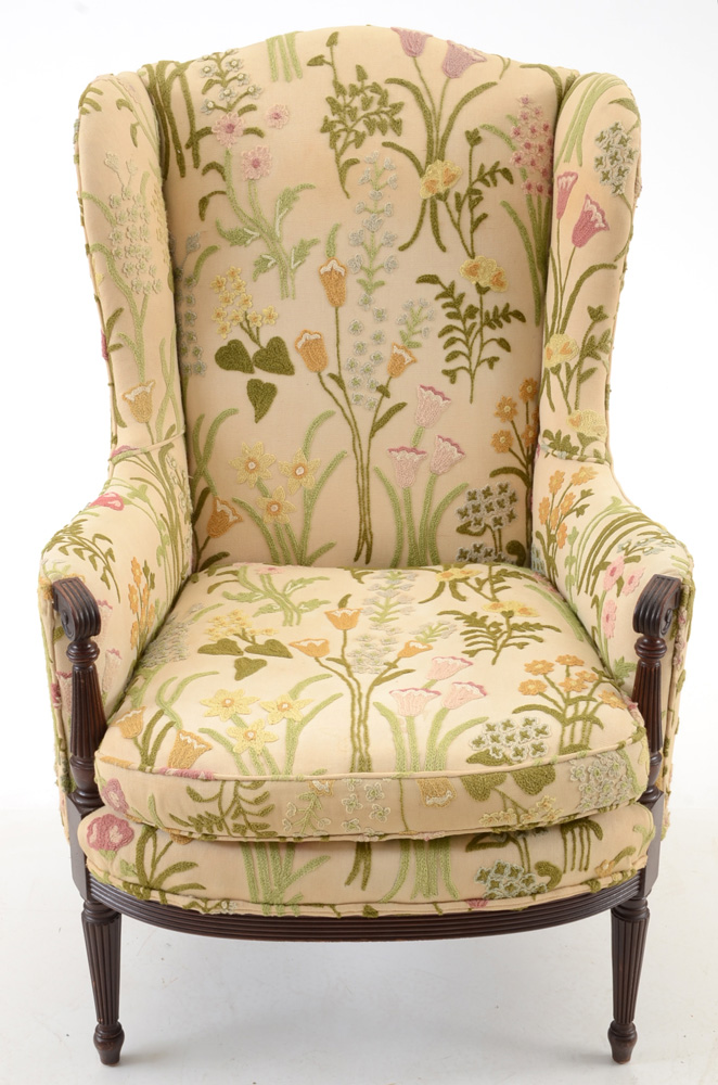 Floral Upholstered Wingback Chair