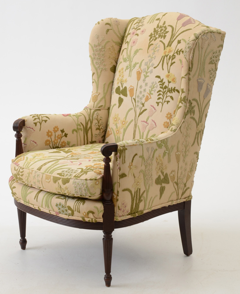 Floral Upholstered Wingback Chair
