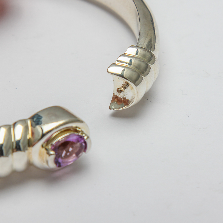 Pair of Silver Bracelets with Purple Gemstones