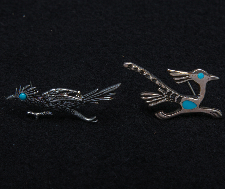 Trio of Sterling Silver Pins and Charm Bracelet