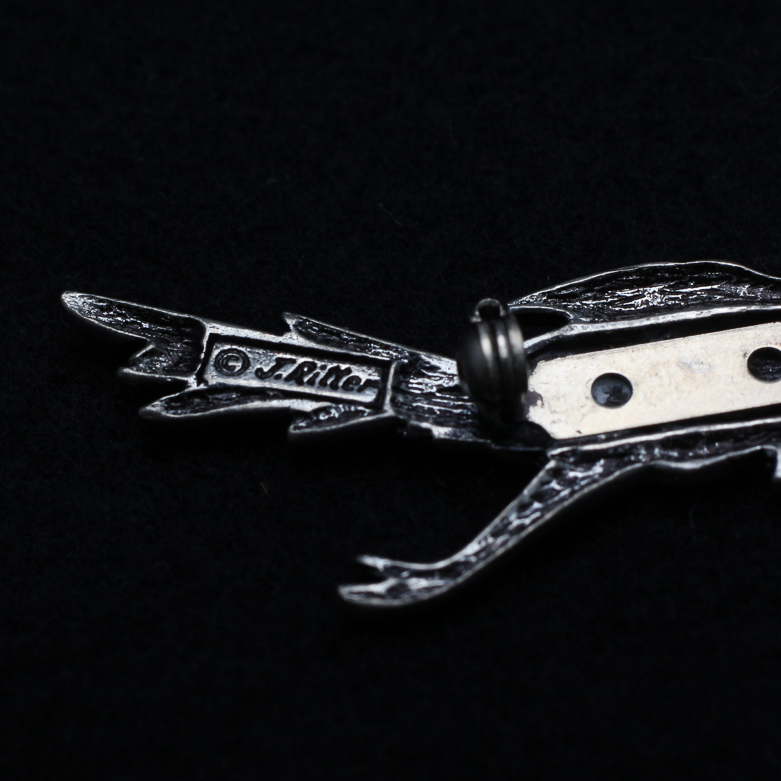 Trio of Sterling Silver Pins and Charm Bracelet