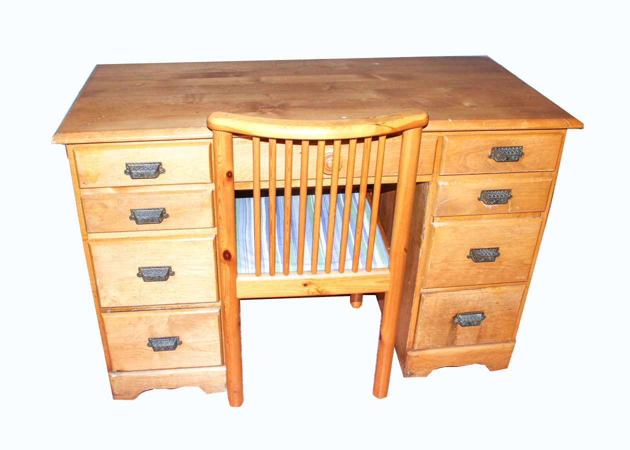 Vintage Birch Desk and PIne Chair