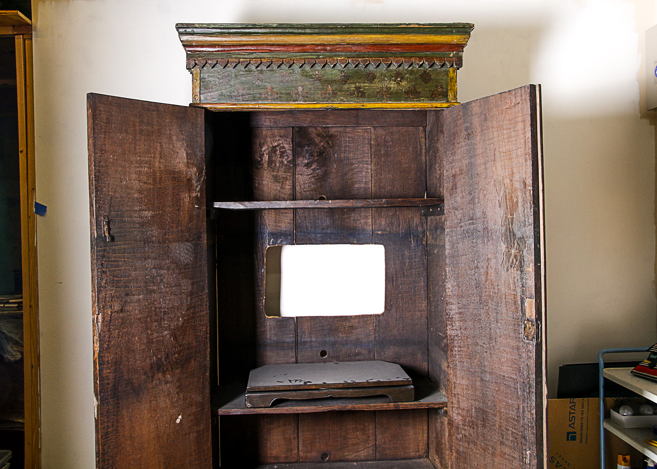 Large Antique Spanish Colonial Cabinet with Retrofitted TV Stand