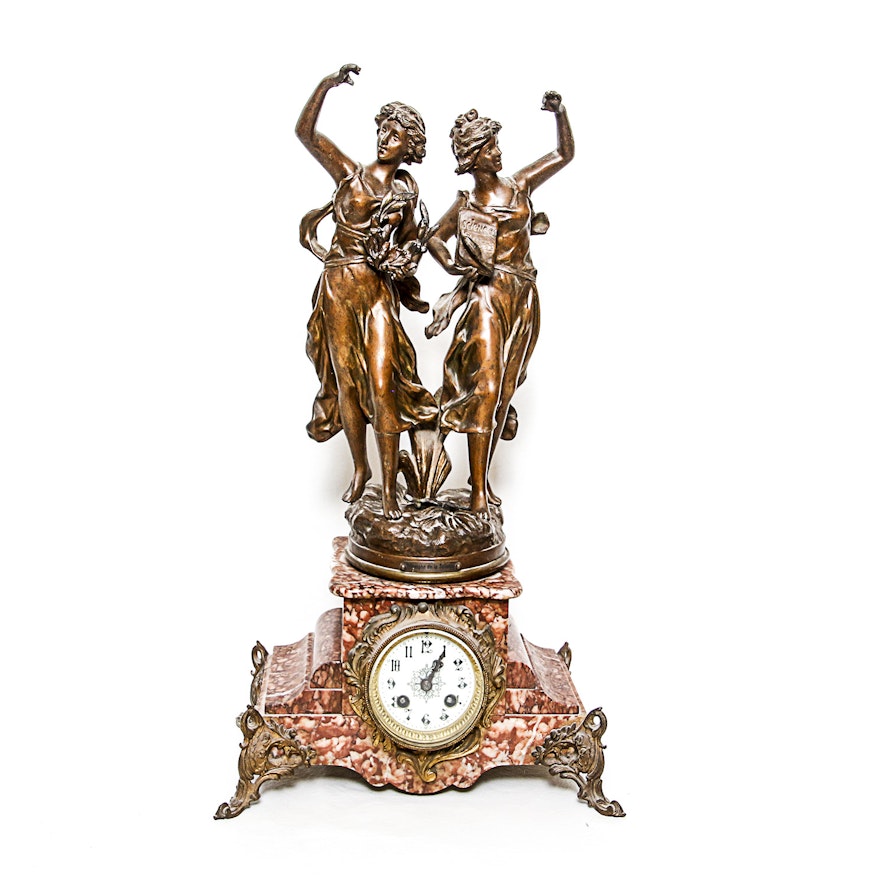 Antique Triomphe De La Science Clock on Marble Stand