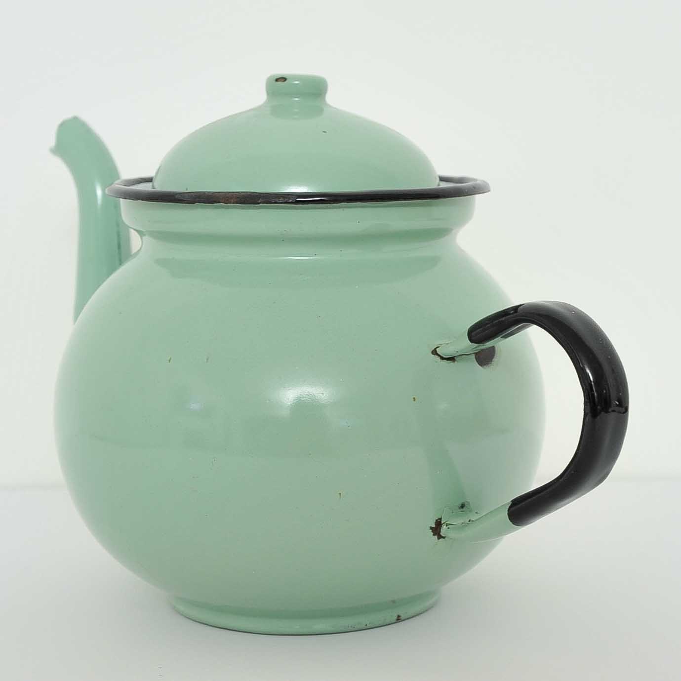 Vintage Polish Painted Metal Teapot