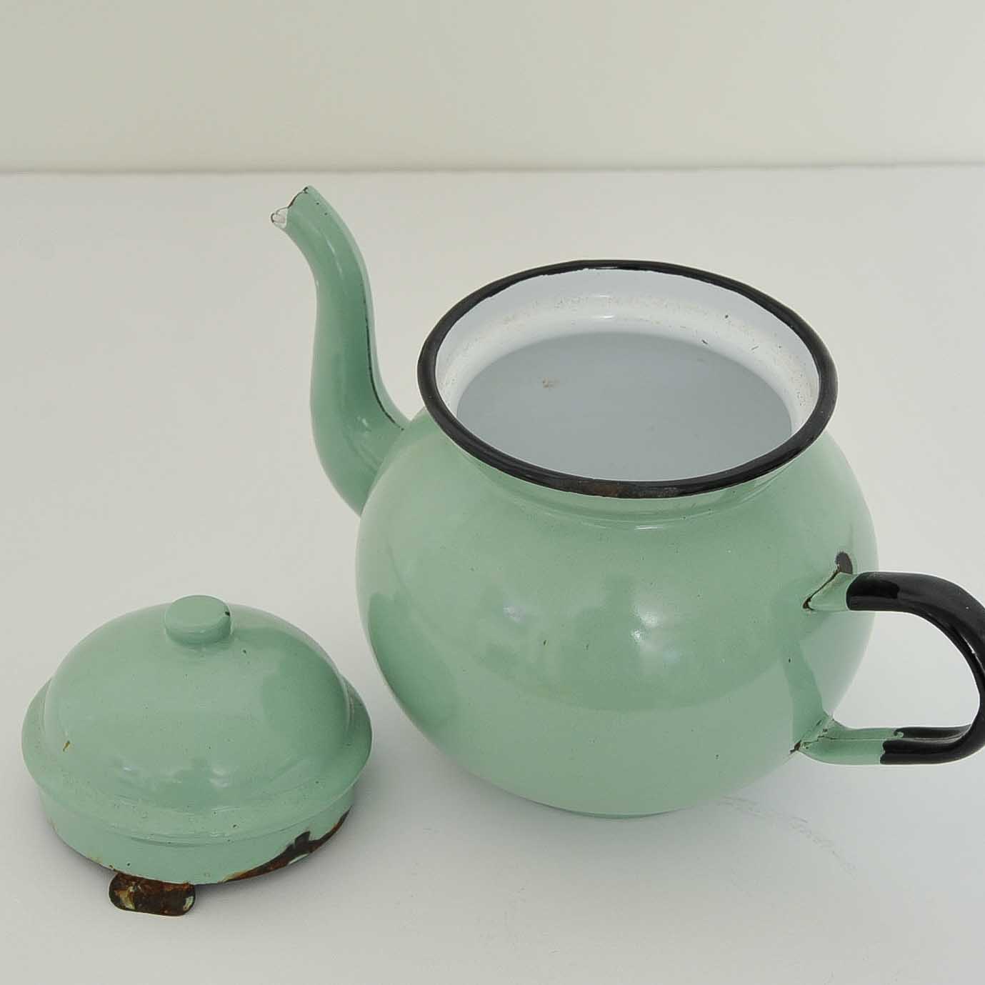 Vintage Polish Painted Metal Teapot
