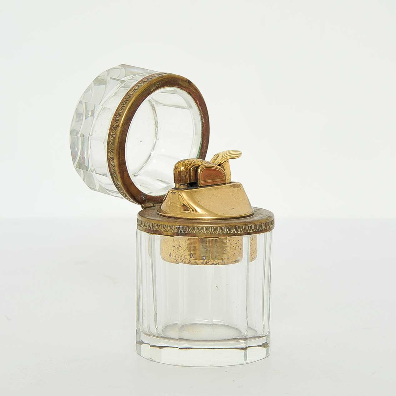 Vintage Crystal and Brass Table Lighter