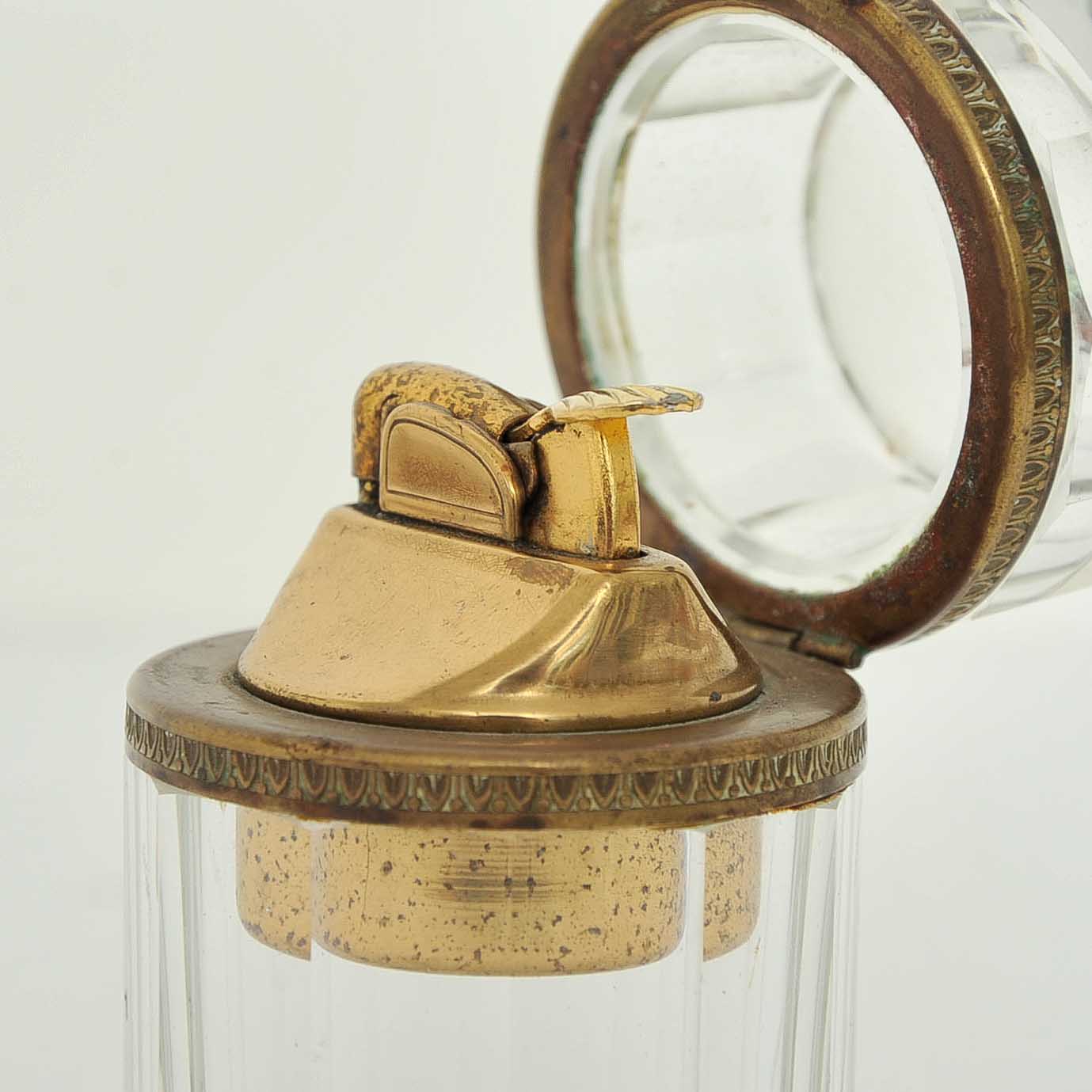 Vintage Crystal and Brass Table Lighter