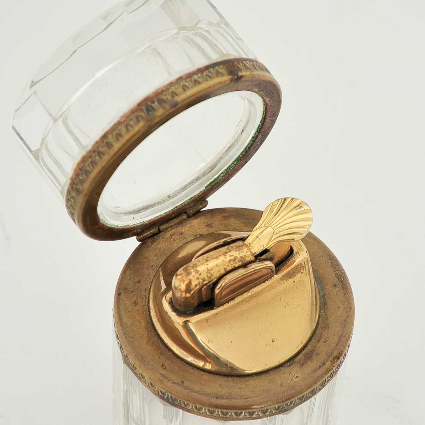 Vintage Crystal and Brass Table Lighter