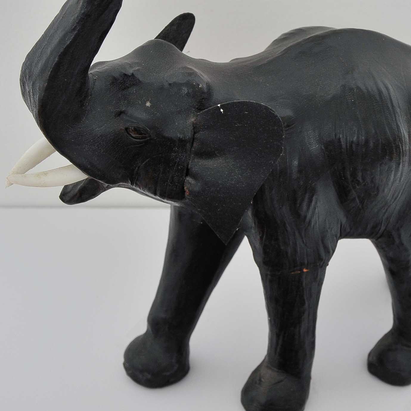 Leather Wrapped Elephant Figurine with Indian Embroideries