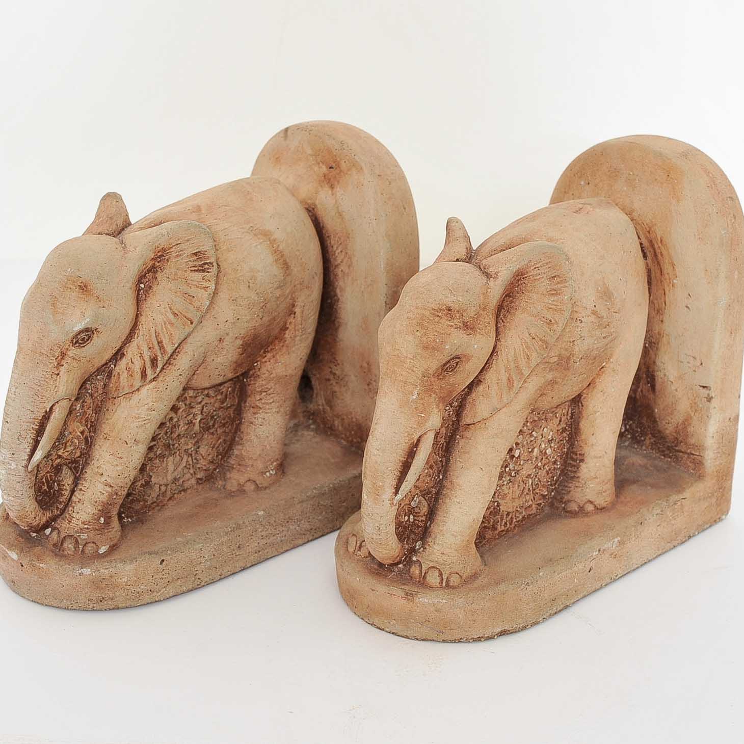 English Sewer Tile Elephant Bookends
