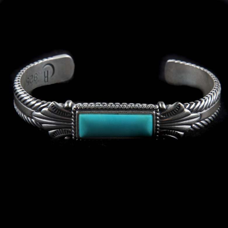 Sterling Silver and Synthetic Blue Stone Cuff Bracelet