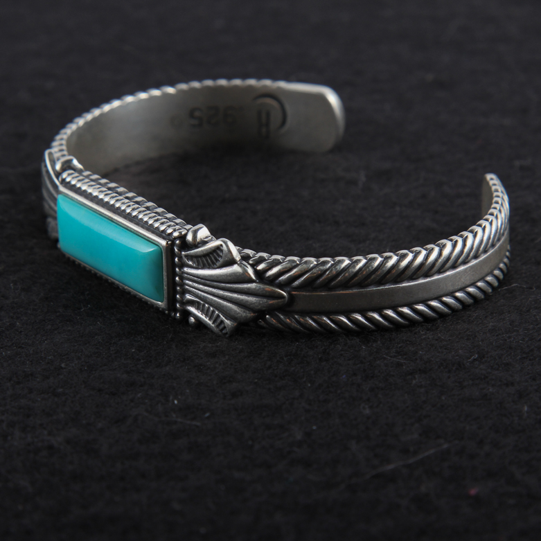 Sterling Silver and Synthetic Blue Stone Cuff Bracelet