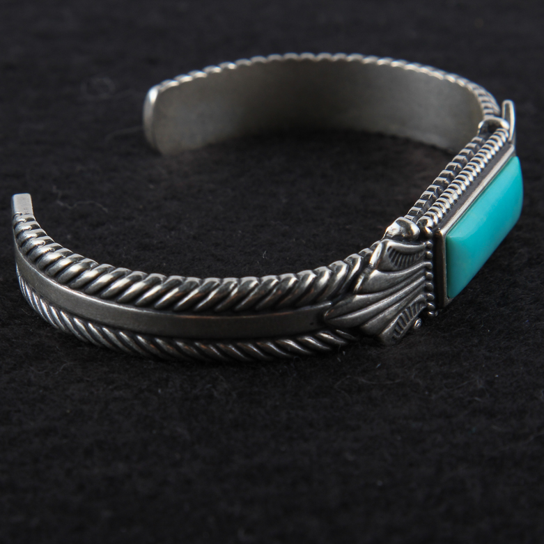 Sterling Silver and Synthetic Blue Stone Cuff Bracelet