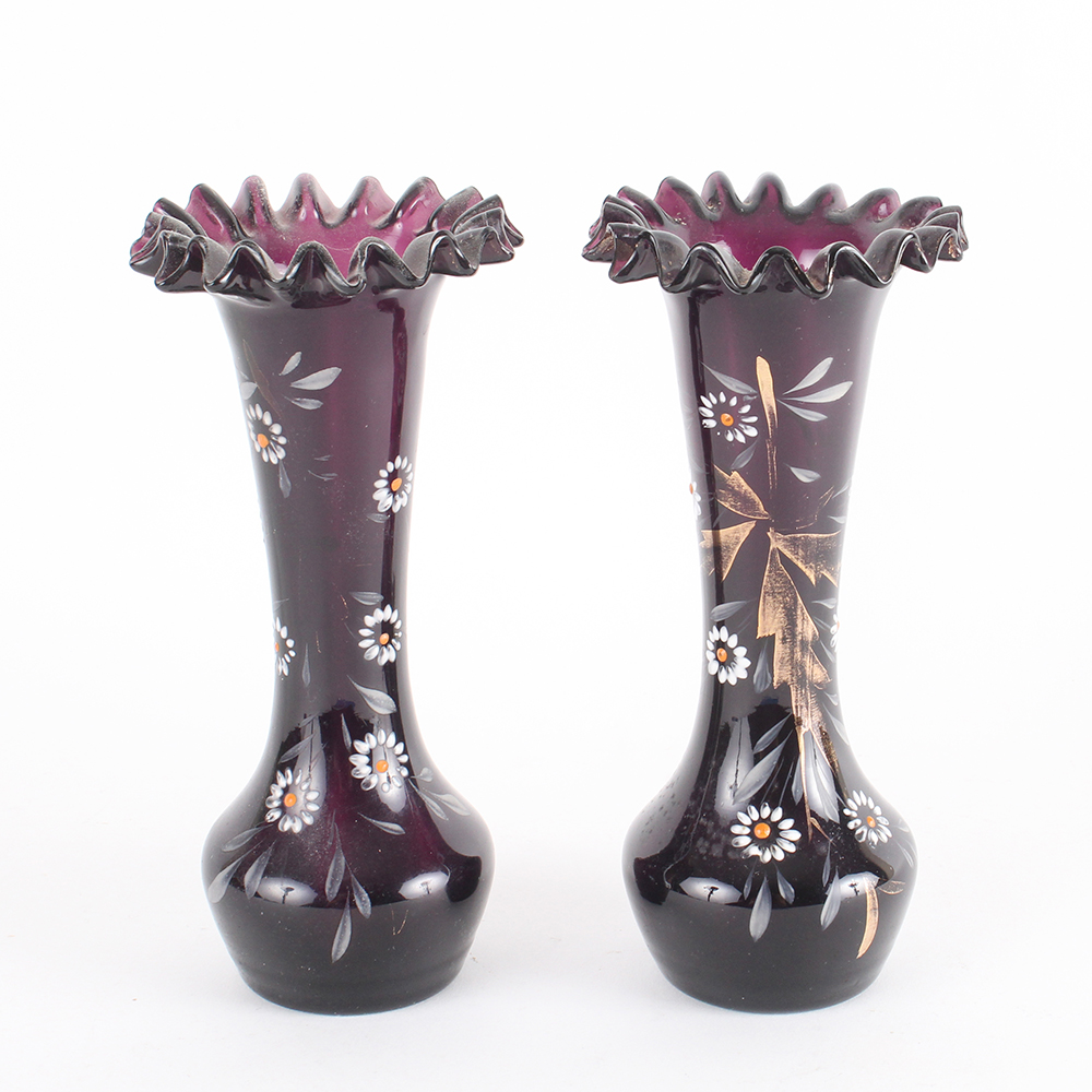 Hand-Blown and Hand-Painted Amethyst Glass Vases